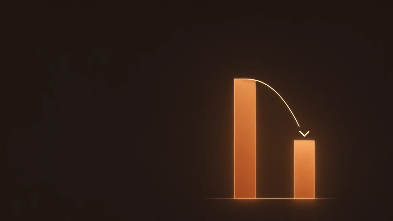 Two data-viz columns on a dark field: a tall bar labeled Fable 5 and a nearly-as-tall bar labeled Opus 5 carrying a half-price tag, illustrating near-frontier intelligence at half the cost