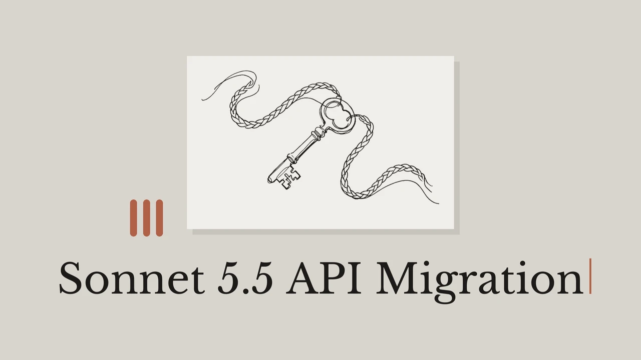 Линейная иллюстрация ключа с заголовком Sonnet 5.5 API Migration.
