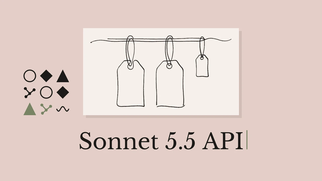 Линейная иллюстрация ценников с заголовком Sonnet 5.5 API.
