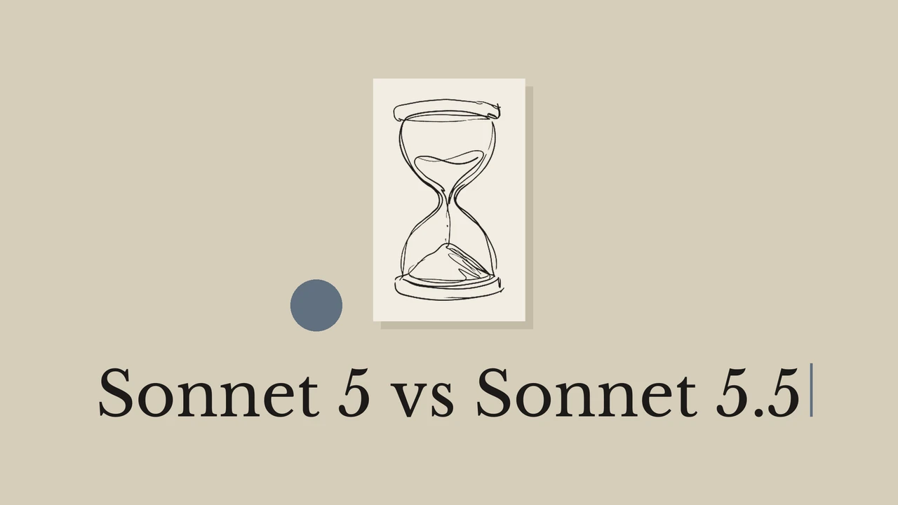 Линейная иллюстрация песочных часов с заголовком Sonnet 5 vs Sonnet 5.5.