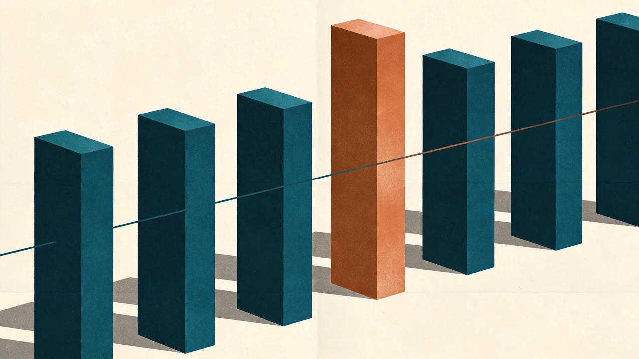 A stylized editor pane with a conductor's baton crossing a code score, deep teal and burnt sienna on cream paper — editorial illustration evoking the "Composer" model's release.