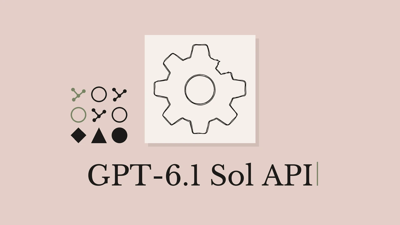 グレーピンクの背景に歯車の線画。タイトルは GPT-6.1 Sol API。