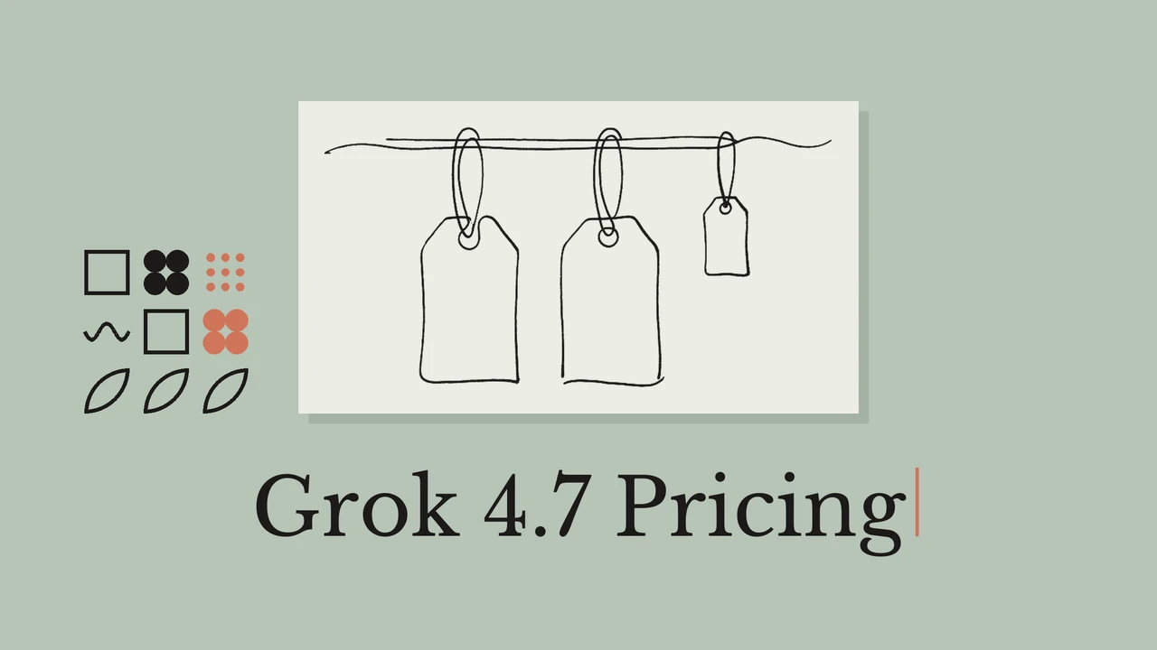Price tags drawn on a pale card with the title Grok 4.7 Pricing.