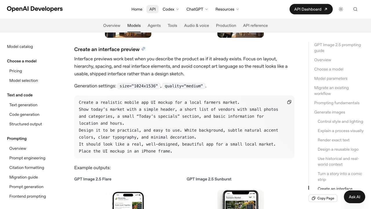 OpenAI's interface-preview example with explicit generation settings
