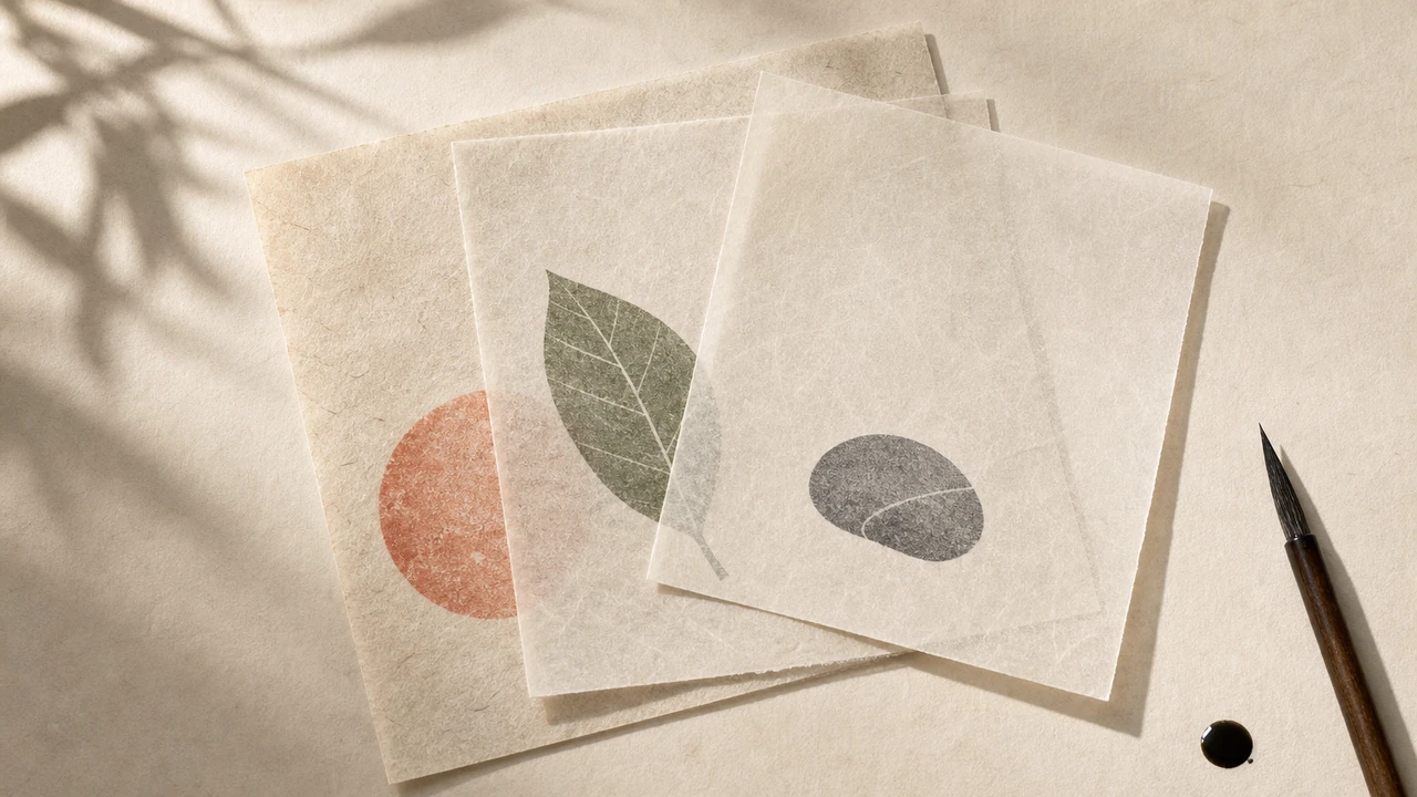 木製のデスクの上に三層のガラス板が重なり、それぞれに鍵・盾・小さな庭園が浮かぶ MUJI 調のエディトリアルイラスト