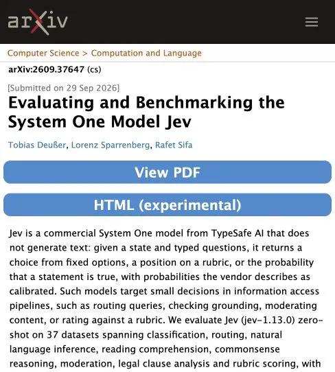 The arXiv record identifies the Jev benchmark paper, its authors and submission date.
