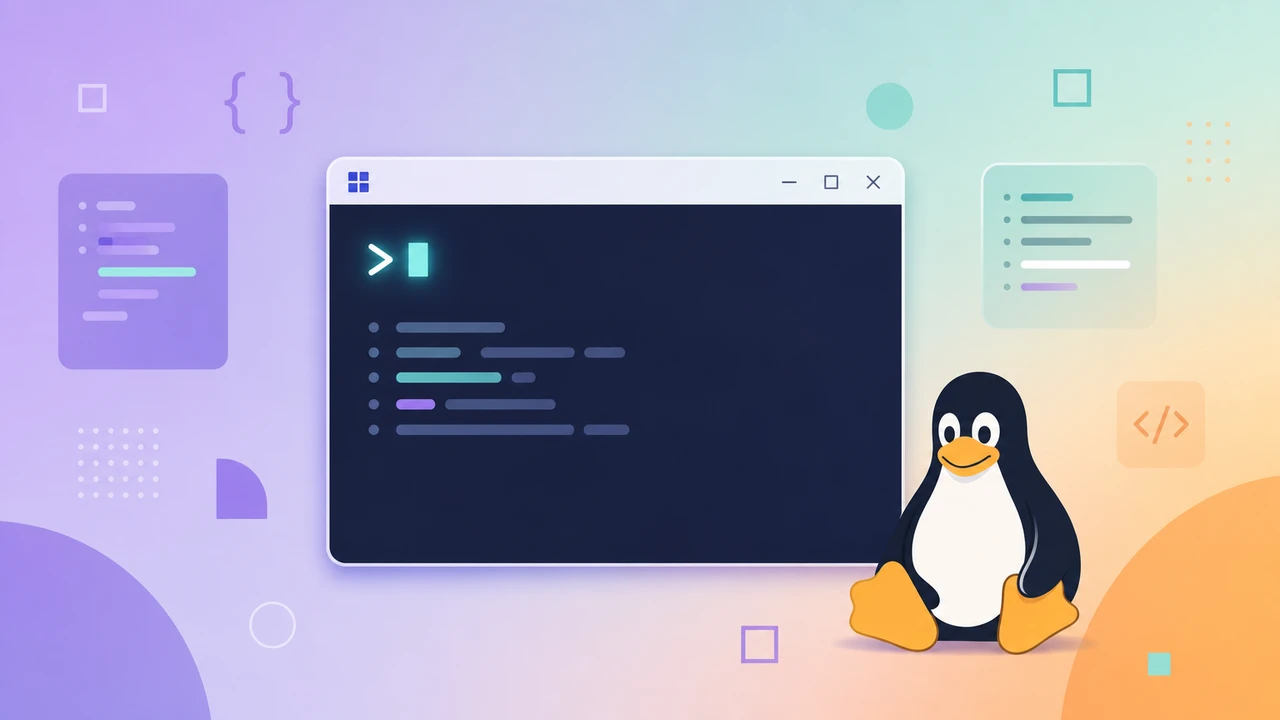 扁平插画风格的 Codex CLI Windows 安装示意：终端窗口、WSL 企鹅、Windows 标志的简化组合