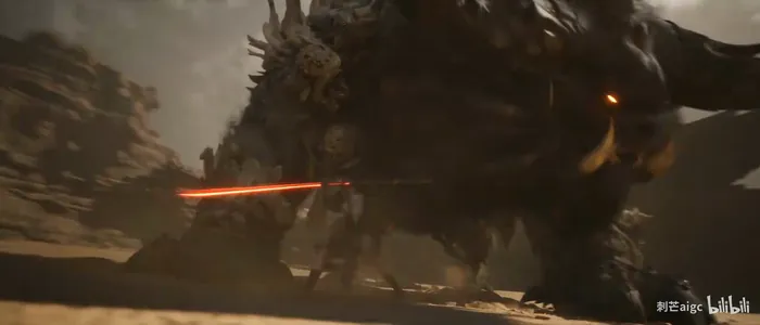 Desert duel with a giant beast, 30s single take