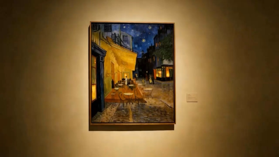 Extend a clip through a window into a gallery · Reference video · video2 gallery interior