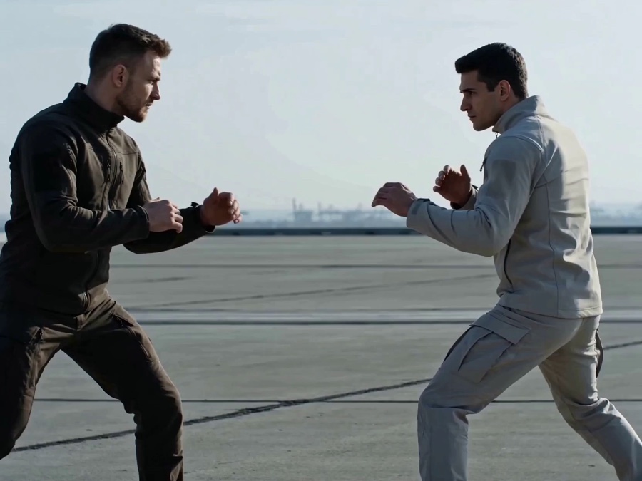 Reference-image edit, medieval duel · Input video · video1